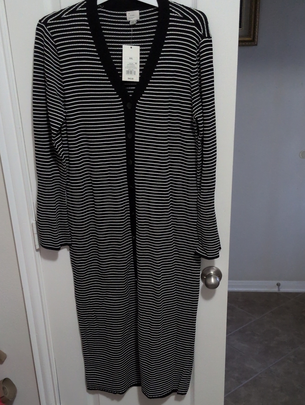 Black And White Striped Ribbed Button Up Dress